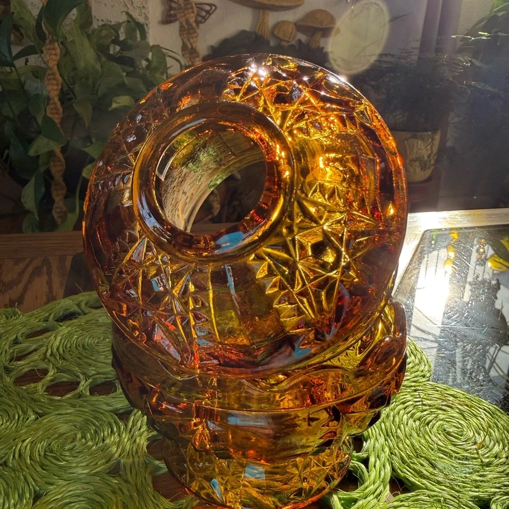 Indiana Glass Amber Stars and Bars Fairy Lamp - Picture 4 of 4